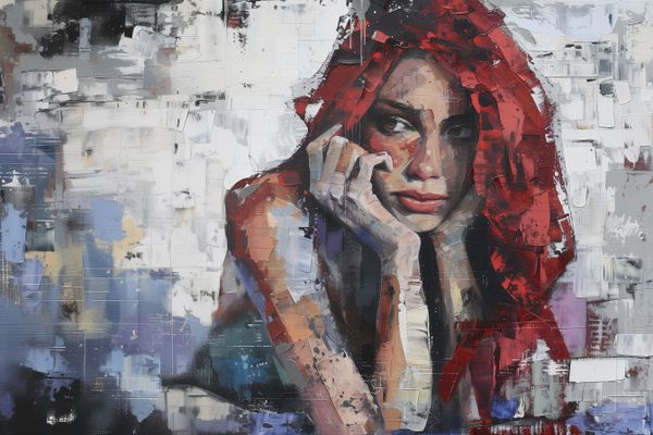  Nachdenkliche Frau in abstrakter Kunst